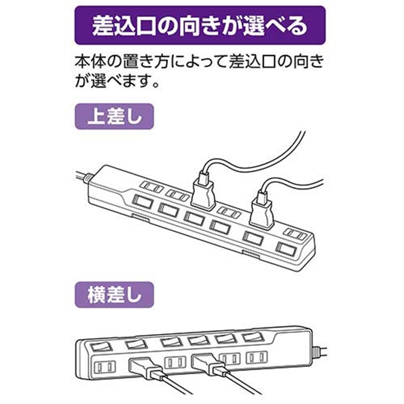 朝日電器 耐雷SW付タップ 6個口 2m WLK-62S(W) 1個(ご注文単位1個)【直送品】