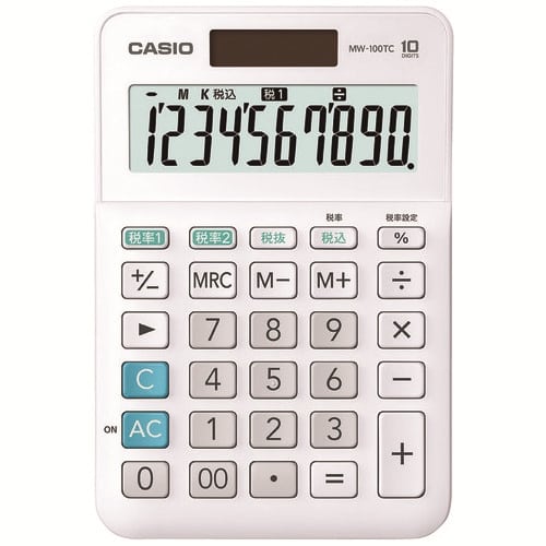 カシオ計算機 W税率電卓ミニジャストタイプMW-100TC-WE-N（ご注文単位1個）【直送品】