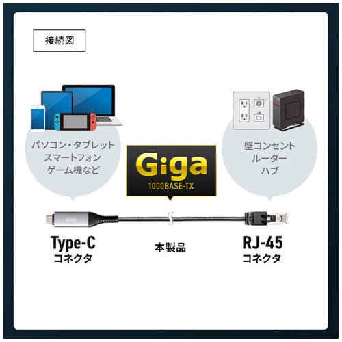 サンワサプライ Type-C LAN変換ケーブル2m KB-SL6CLAN02BK（ご注文単位1本）【直送品】