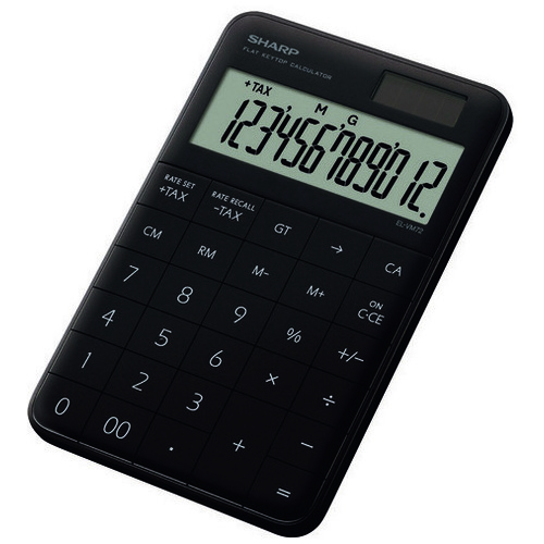 シャープ フラットフェース電卓 ブラック EL-VM72-BX（ご注文単位1個）【直送品】