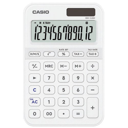 カシオ計算機 カラフル電卓12桁 ホワイト MW-C20D-WE-N（ご注文単位1個）【直送品】
