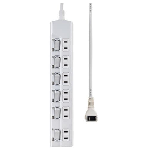 朝日電器 ランプレスSW付タップ 6個口 2m WLK-E62(W)（ご注文単位1個）【直送品】