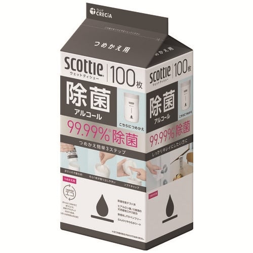 日本製紙クレシア スコッティウェット除菌アルコール詰替 100枚/パック（ご注文単位1パック）【直送品】