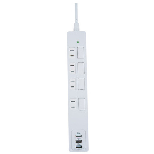 HIDISC USBポート付き電源タップ4個口+A×3（ご注文単位1個）【直送品】
