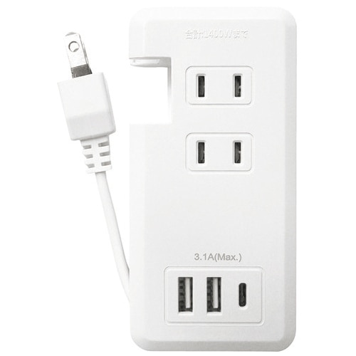 HIDISC コード収納型電源タップ HD-AC2U2C131WH（ご注文単位1個）【直送品】