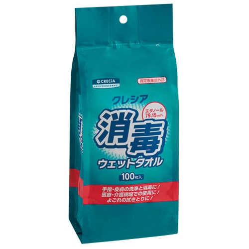 日本製紙クレシア クレシア 消毒ウェットタオル 詰替 100枚/パック（ご注文単位1パック）【直送品】