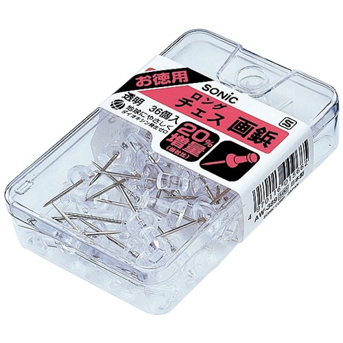 ソニック ロングチェス画鋲 AW-389 透明 36本×5箱/セット（ご注文単位1セット）【直送品】