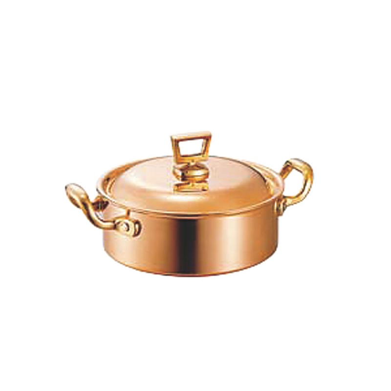 銅両手鍋 浅型 蓋付 21cm 1個(ご注文単位1個)【直送品】