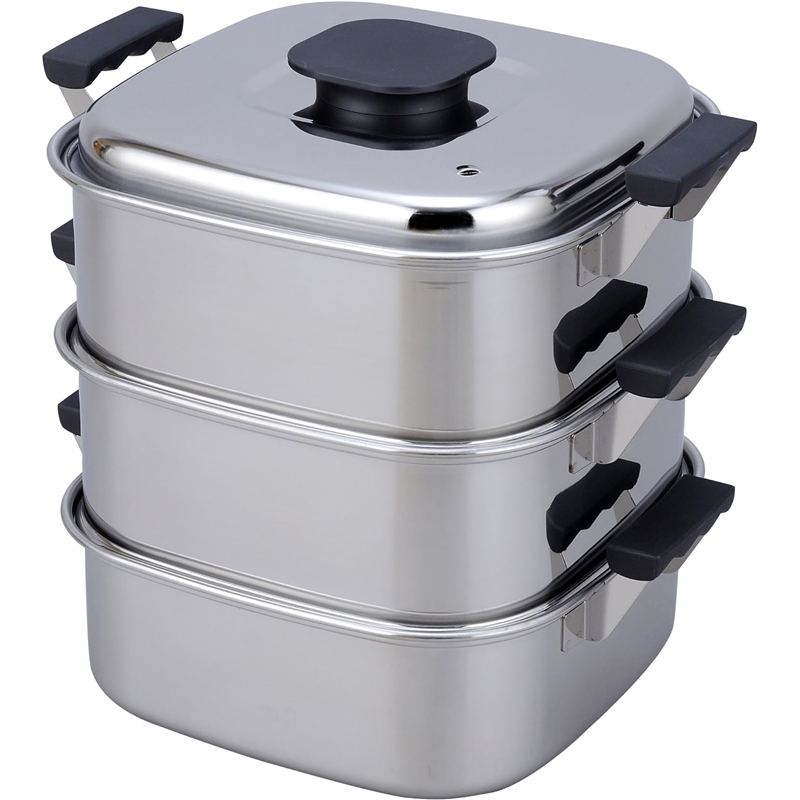 PE 18-0角蒸器 3段29cm 290x290 1個（ご注文単位1個）【直送品】