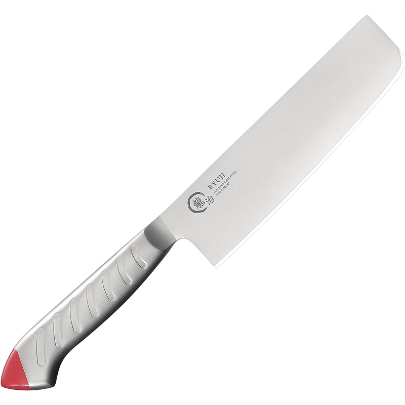 龍治 ステンカラー 菜切 165mm 赤 RYS-12R 1個（ご注文単位1個）【直送品】