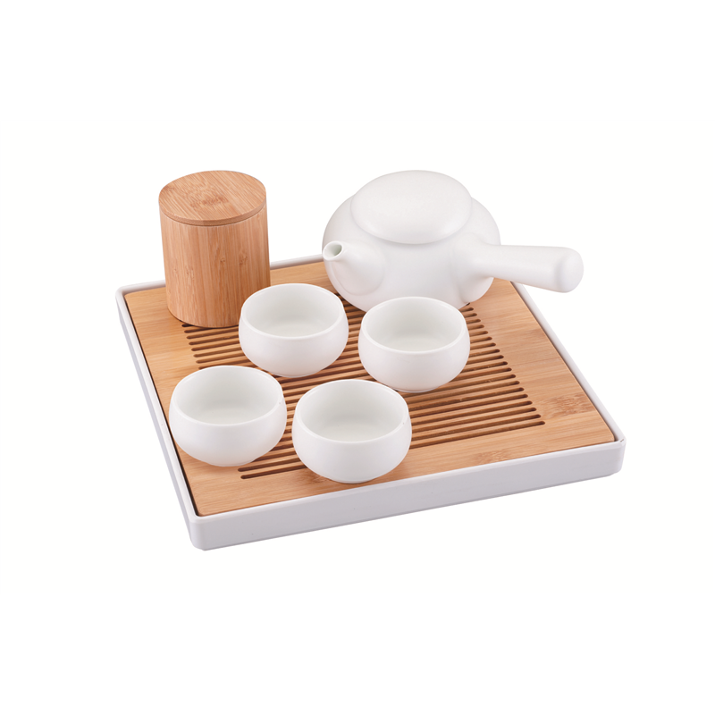 カジュアル中国茶器セット マットホワイト (茶盤1茶壷1茶缶1茶杯4) 1個（ご注文単位1個）【直送品】