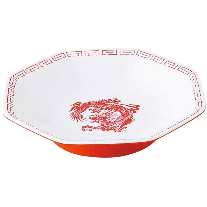 瑞祥 CA-30 八角皿 (竜模様) 白/赤 1個（ご注文単位1個）【直送品】