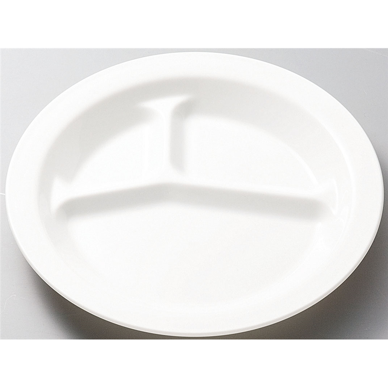 №1714W ポリプロ 丸ランチ皿三ツ切 (ホワイト) 1個（ご注文単位1個）【直送品】