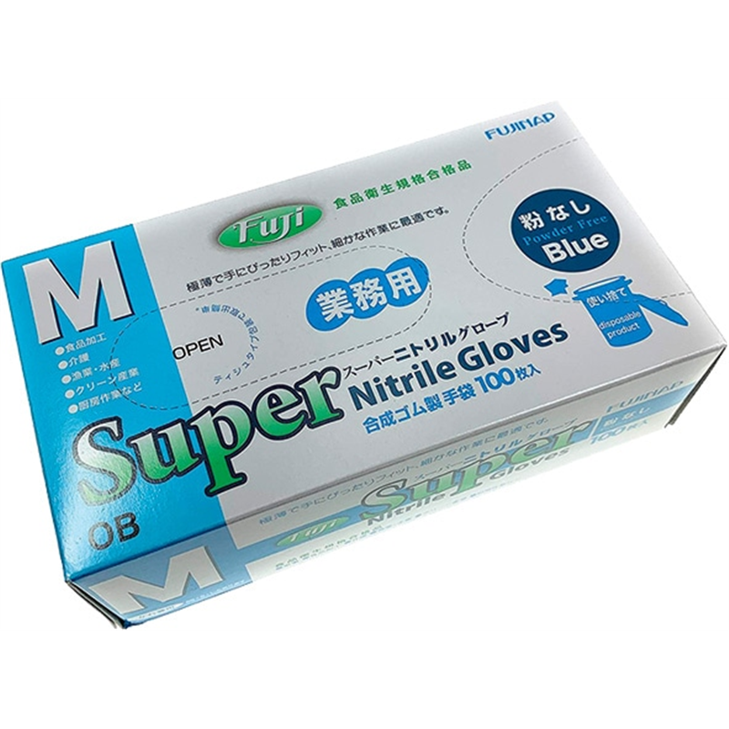 フジ スーパーニトリルグローブ 粉無 青 M 100枚入 671510 1個（ご注文単位1個）【直送品】