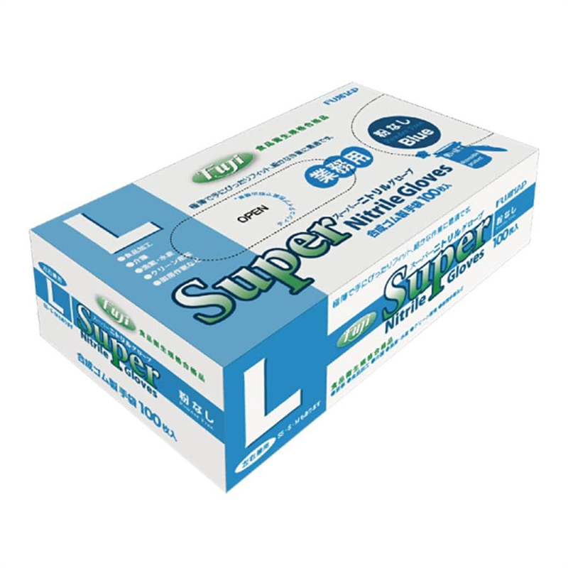 フジ スーパーニトリルグローブ 粉無 青 L 100枚入 671610 1個（ご注文単位1個）【直送品】