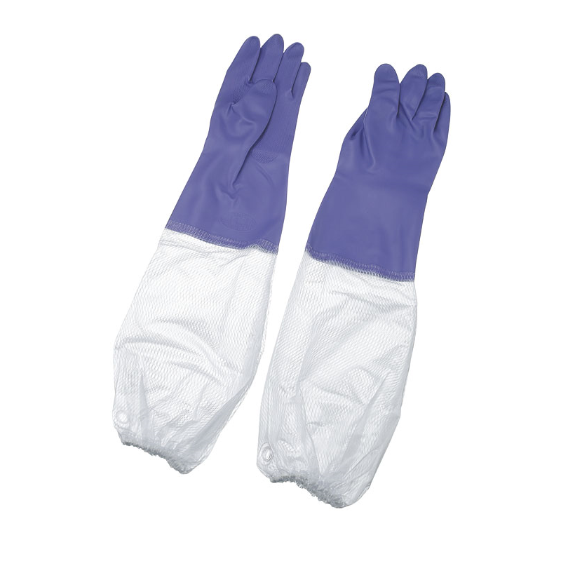 ビニール厚手手袋腕カバー付 バイオレットL (V-112) 1個（ご注文単位1個）【直送品】