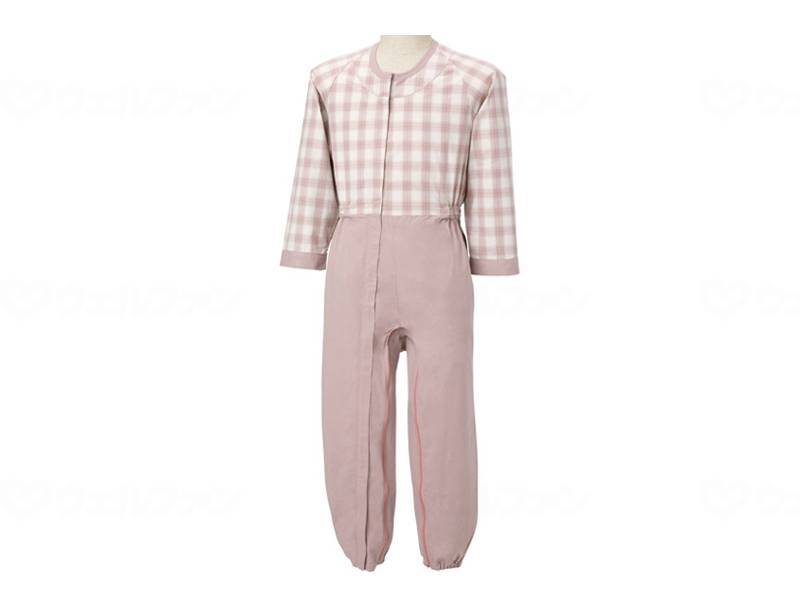 ウェルファン 制菌前開き介護用つなぎ(フルオープン)/ピンク/L 1個（ご注文単位1個）【直送品】