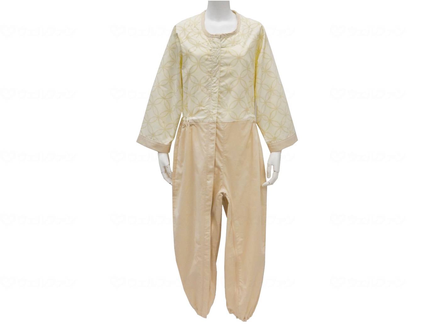 ウェルファン 制菌前開き介護用つなぎ(フルオープン)/イエロー/L 1個（ご注文単位1個）【直送品】