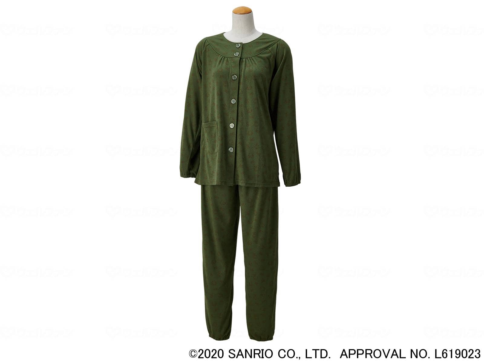 ウェルファン ワンタッチテープパジャマ(ハローキティ)/モスグリーン/L 1個（ご注文単位1個）【直送品】