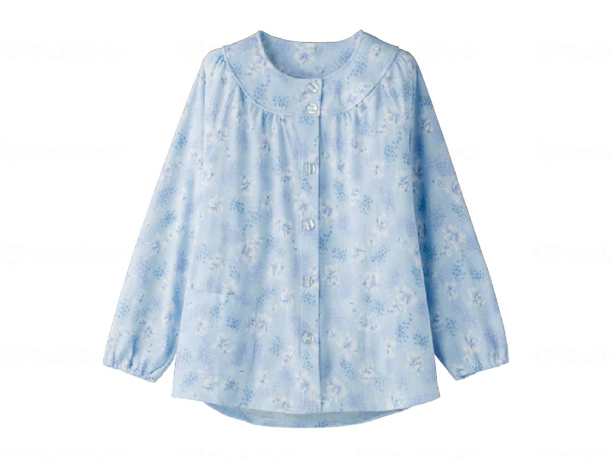 ウェルファン やさしさパジャマ上衣(ワンタッチテープ)/サックス/M 1個（ご注文単位1個）【直送品】