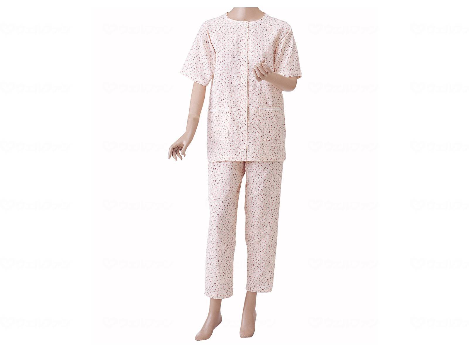 ウェルファン 婦人用 楽らくガーゼパジャマ半袖/ローズ/L 1個（ご注文単位1個）【直送品】