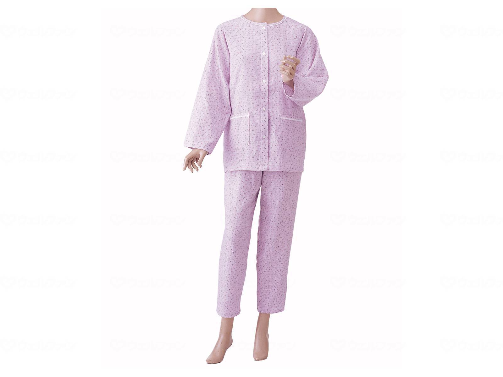 ウェルファン 婦人用 楽らくガーゼパジャマ長袖/パープル/M 1個（ご注文単位1個）【直送品】