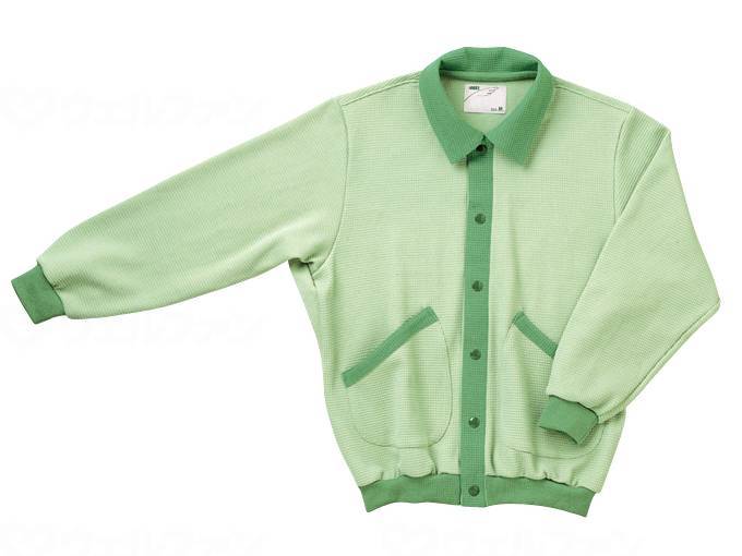 ウェルファン スクエアニット室内着(えり付き前開きタイプ)/グリーン/S 1個（ご注文単位1個）【直送品】