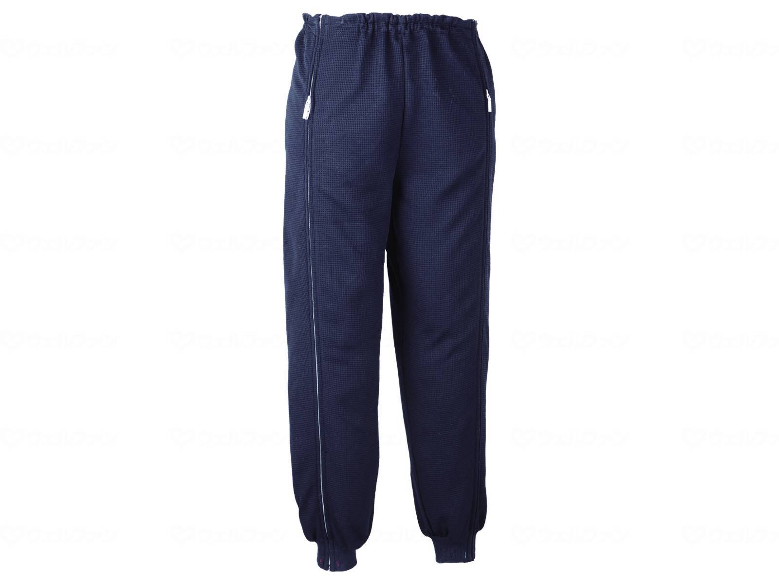 ウェルファン スクエアニット裾リブ付き全開ズボン/ネイビー/L 1個（ご注文単位1個）【直送品】