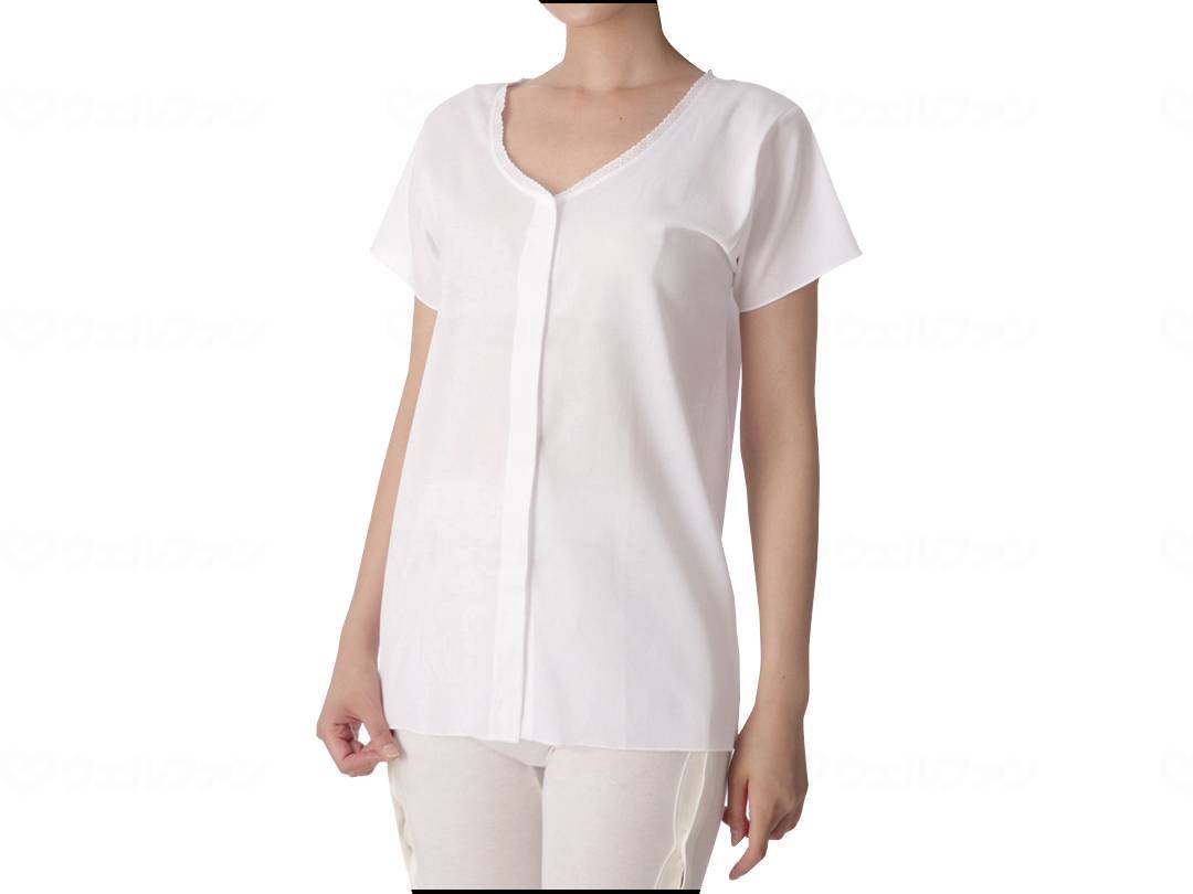 ウェルファン 婦人クレープ前開き半袖/ホワイト/LL 1個（ご注文単位1個）【直送品】