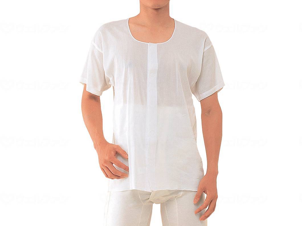 ウェルファン 紳士クレープ前開き半袖/ホワイト/LL 1個（ご注文単位1個）【直送品】