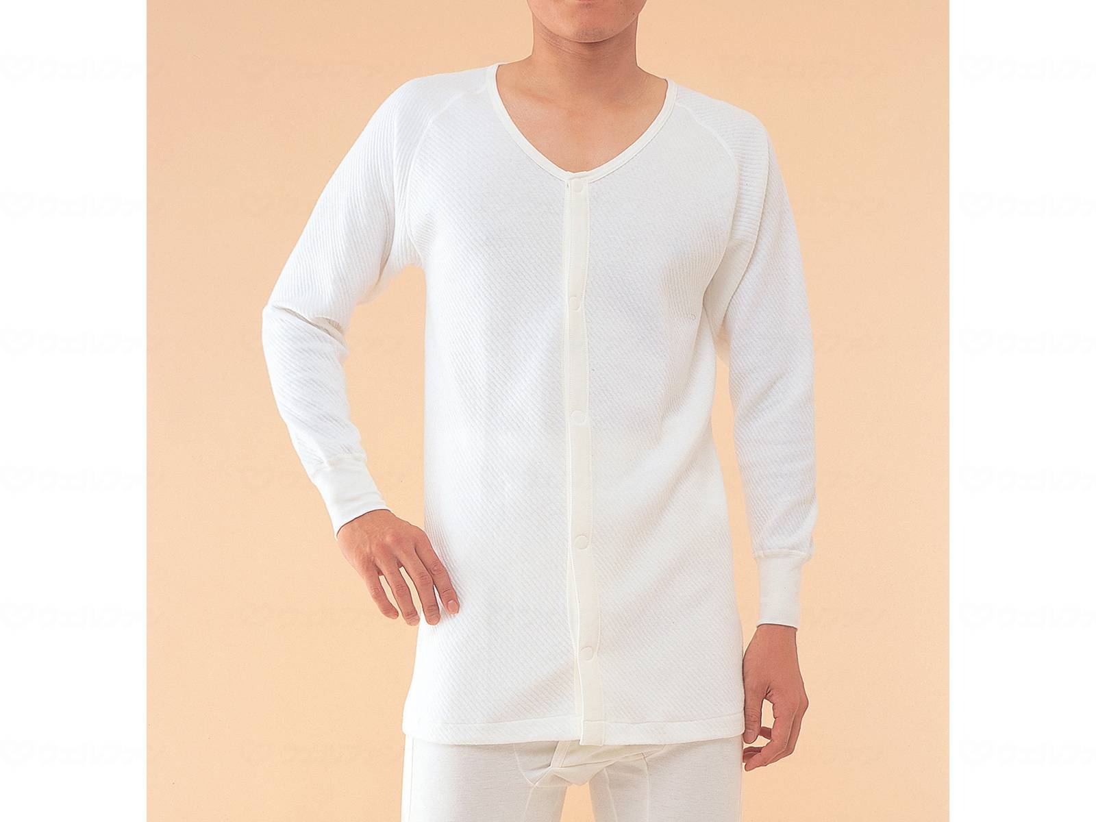 ウェルファン キルト前開き長袖(ラグラン袖) 紳士用/オフホワイト/M 1個（ご注文単位1個）【直送品】