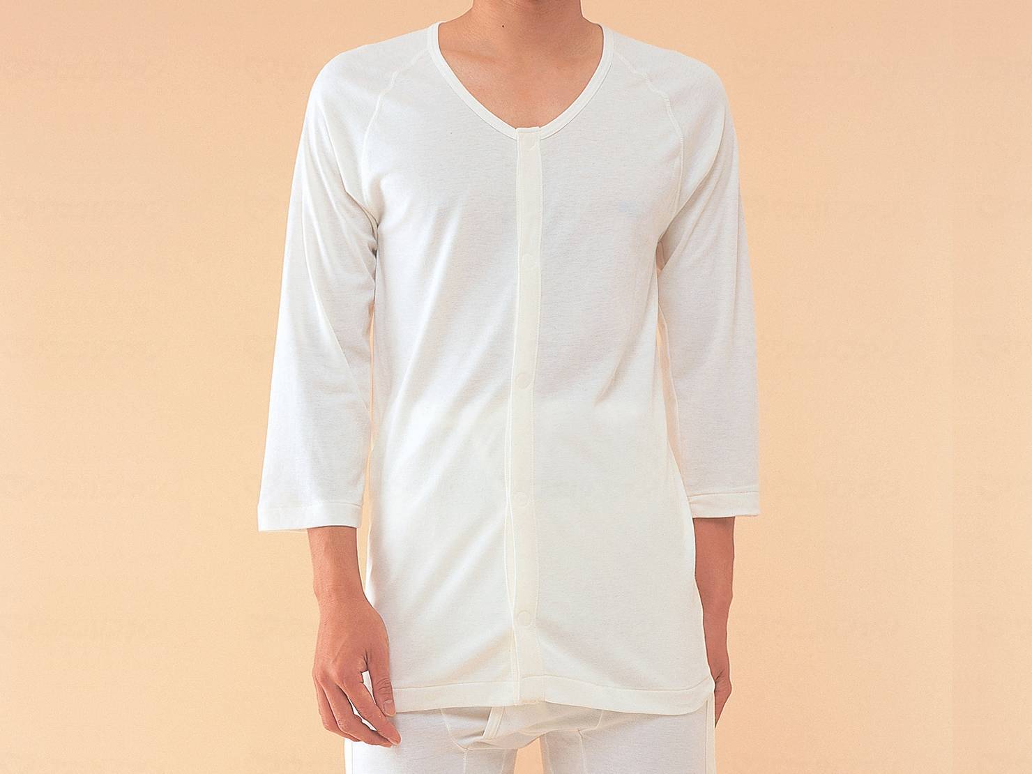 ウェルファン エジプト綿 前開き7分袖 紳士用/オフホワイト/L 1個（ご注文単位1個）【直送品】