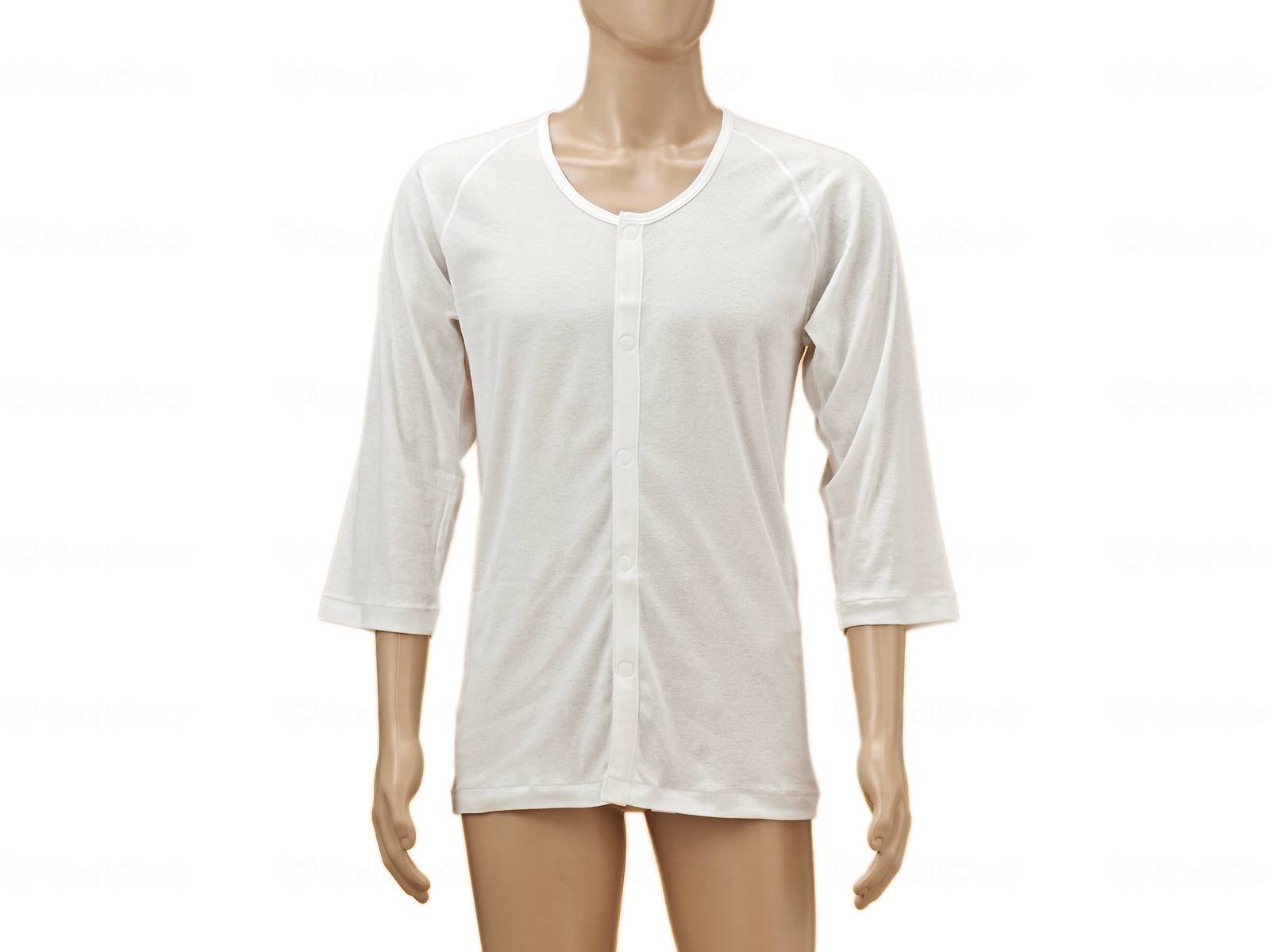 ウェルファン ひば前開き7分袖(ラグラン袖)紳士用/オフホワイト/M 1個（ご注文単位1個）【直送品】