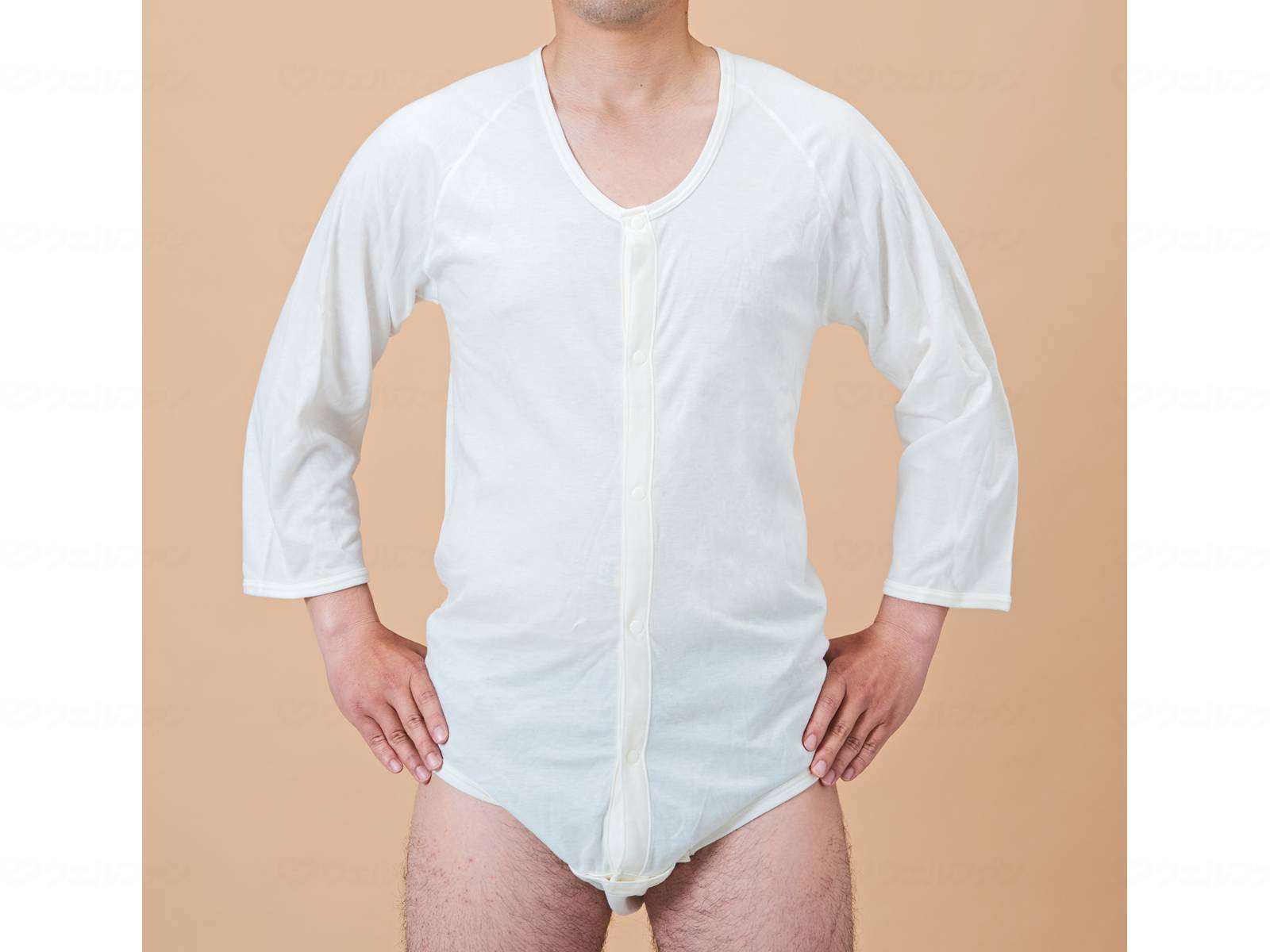 ウェルファン 紳士・婦人共用前開き7分袖ボディシャツ/オフホワイト/M 1個（ご注文単位1個）【直送品】