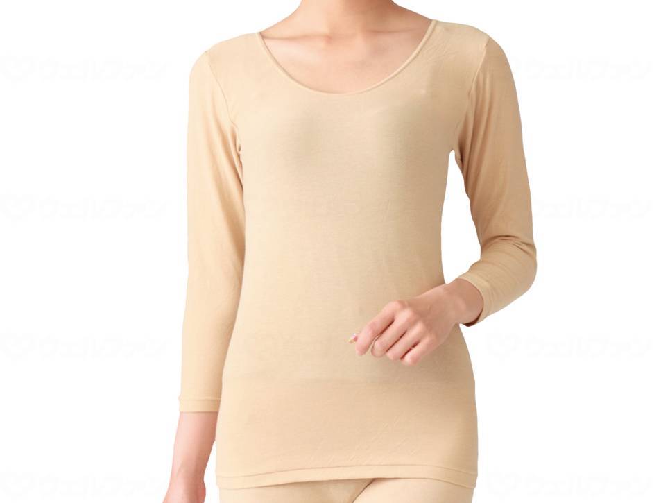 ウェルファン 天然泥パックインナー 婦人8分袖シャツ/ベージュ/フリー 1個（ご注文単位1個）【直送品】