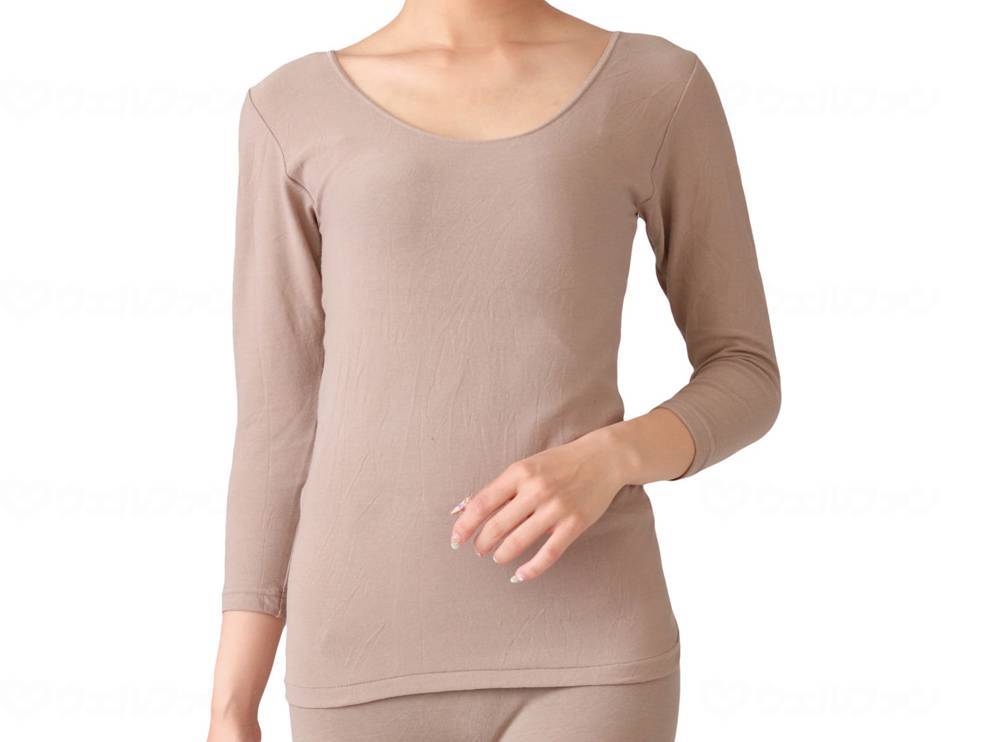 ウェルファン 天然泥パックインナー 婦人8分袖シャツ/ブラウン/フリー 1個（ご注文単位1個）【直送品】