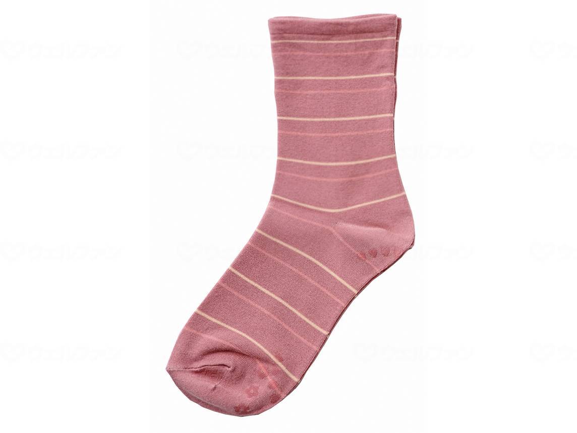 ウェルファン 婦人ゴムなし柄すべり止めソックス(ボーダー)/ローズ/22~24cm 1個（ご注文単位1個）【直送品】