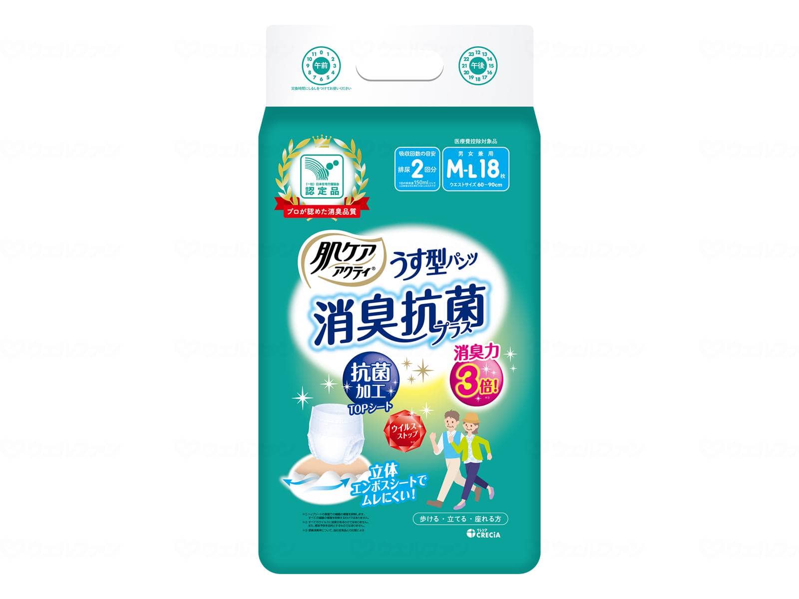 ウェルファン 肌ケアアクティ うす型パンツ消臭抗菌プラス/袋/M-L18枚 1個（ご注文単位1個）【直送品】