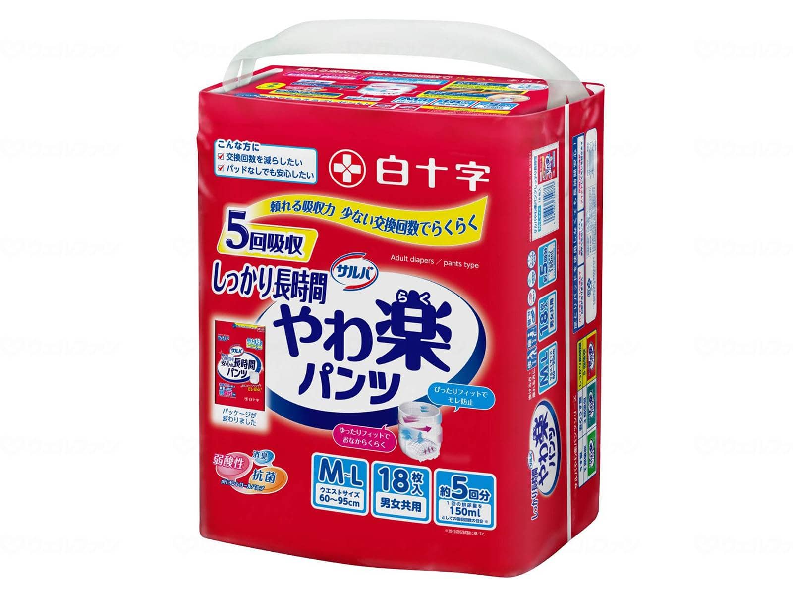 ウェルファン サルバやわ楽パンツ しっかり長時間18枚入り/袋/M-L 1個（ご注文単位1個）【直送品】