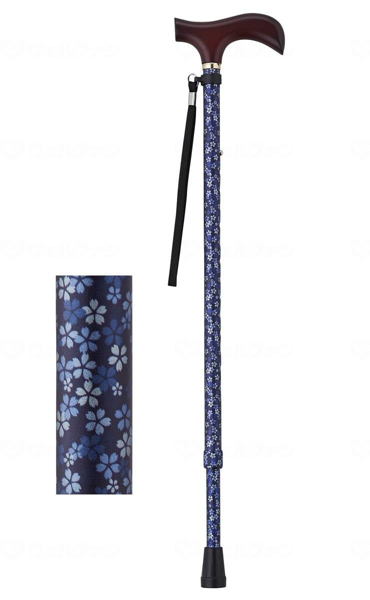 ウェルファン 夢ライフステッキ　柄杖伸縮型（スリムタイプ） ダークブルーフローラル 1個（ご注文単位1個）【直送品】