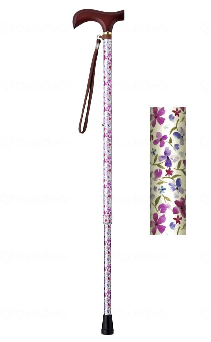 ウェルファン 夢ライフステッキ　柄杖伸縮型（スリムタイプ） 水彩花シルバー 1個（ご注文単位1個）【直送品】