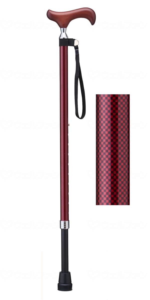 ウェルファン 愛杖Eシリーズ　伸縮太杖 チェックレッド 1個（ご注文単位1個）【直送品】