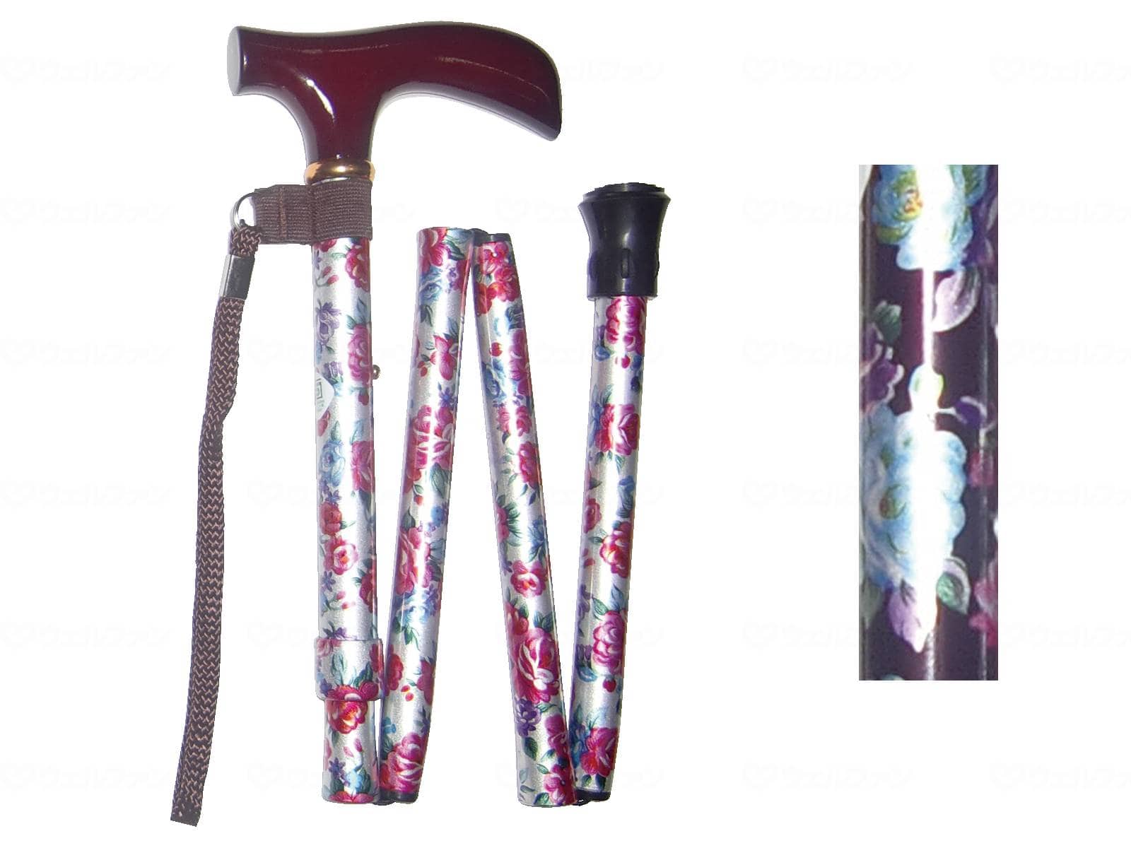 ウェルファン アルミ4段式　花柄（楓グリップ） 花柄ブラック 1個（ご注文単位1個）【直送品】