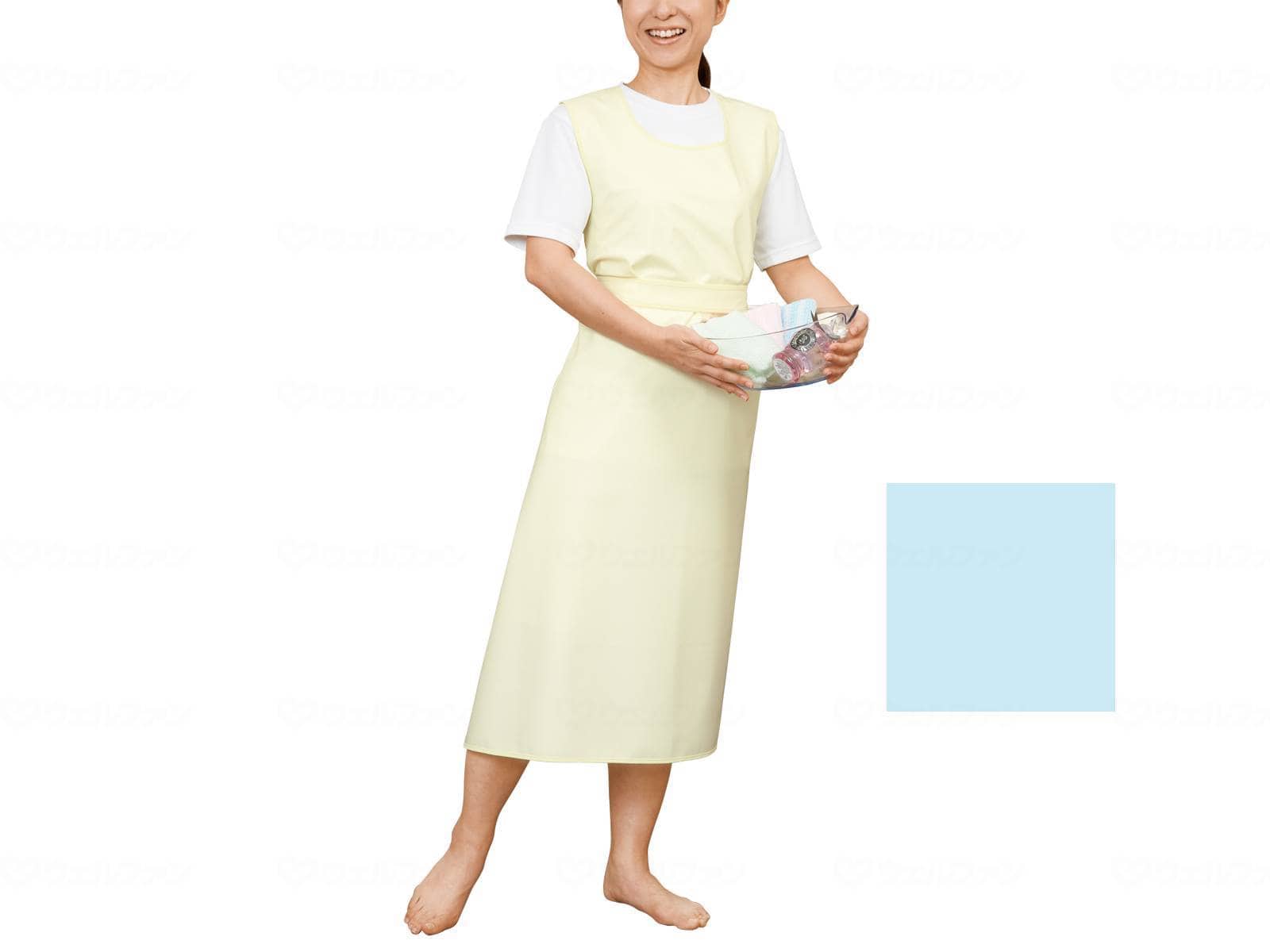 ウェルファン 入浴介助エプロン(ひもタイプ)/サックス/M 1枚(ご注文単位1枚)【直送品】