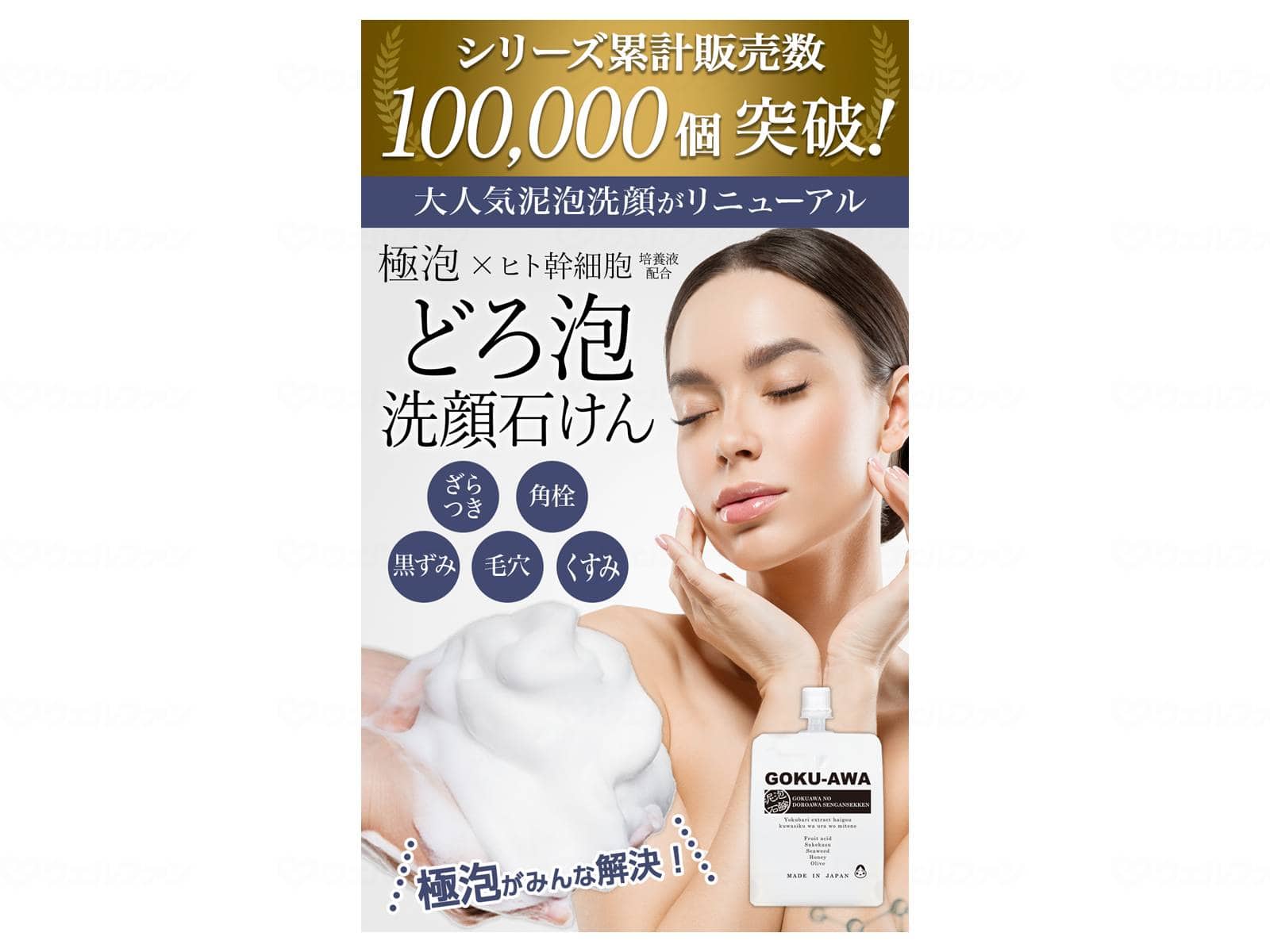 ウェルファン GOKU-AWA 泥泡洗顔石鹸 130g/個 1袋（ご注文単位1袋）【直送品】