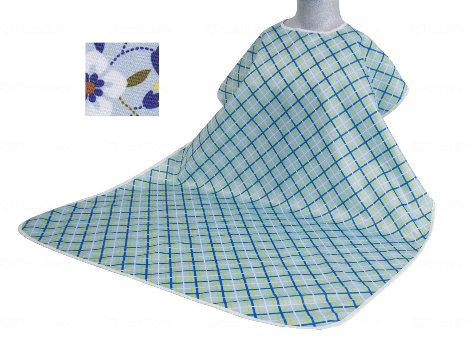 ウェルファン 食事用エプロンW/花柄ブルー 1個（ご注文単位1個）【直送品】