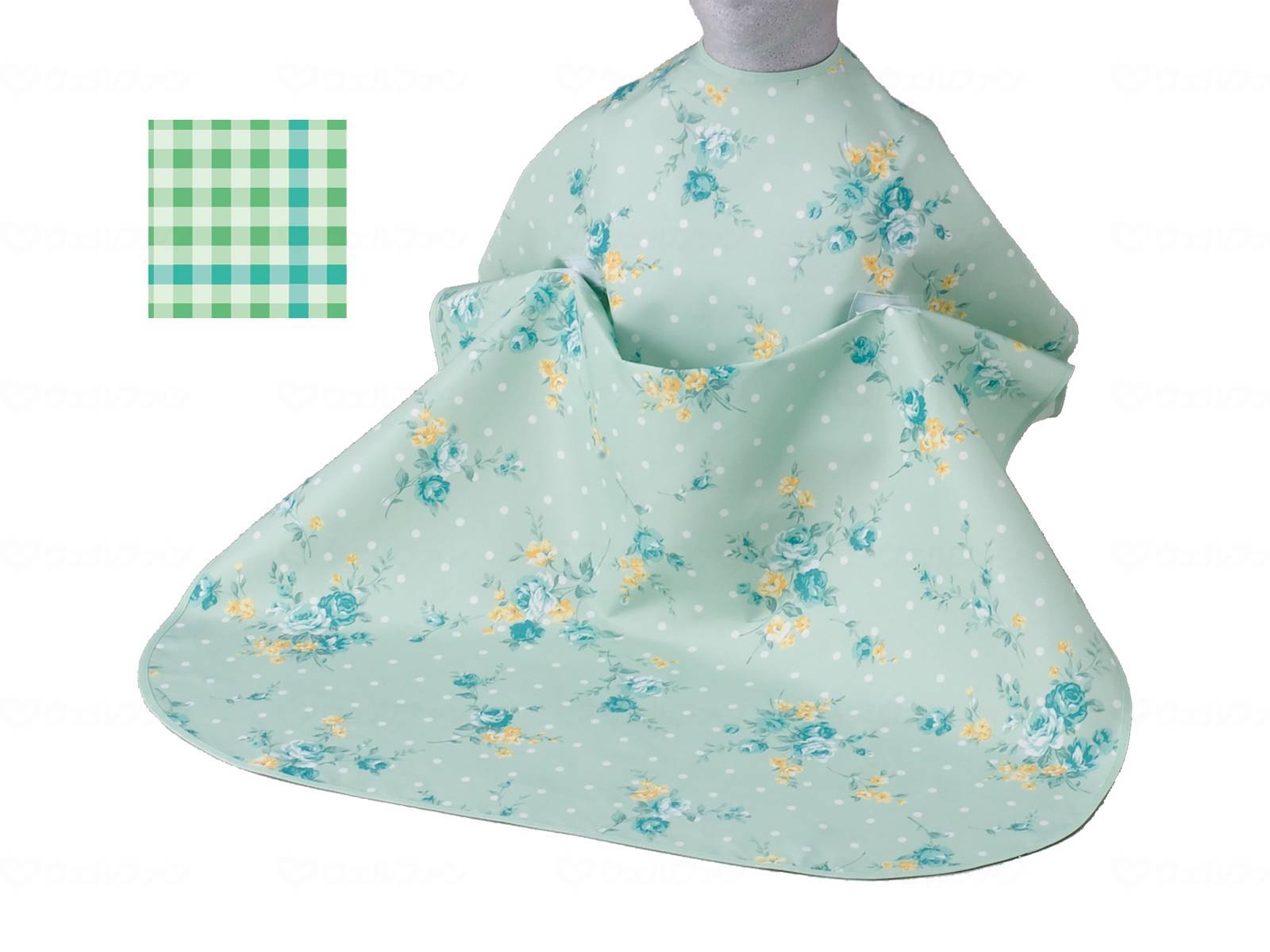 ウェルファン 食事用エプロン ホック止めタイプ NC/格子グリーン 1個（ご注文単位1個）【直送品】