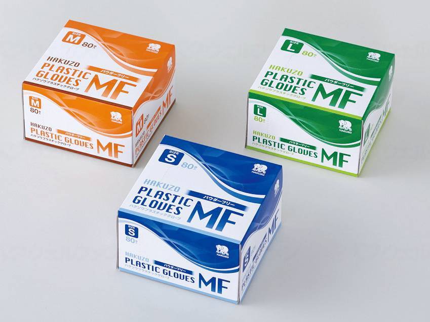 ウェルファン ハクゾウ プラスチックグローブMF パウダーフリー80枚/箱/L 1個（ご注文単位1個）【直送品】