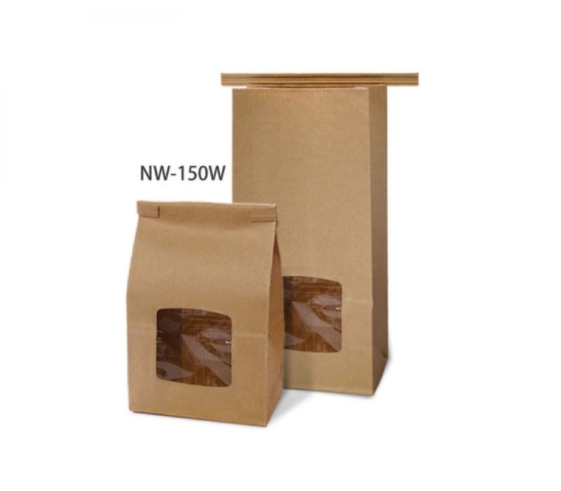 ニコノス 窓あきワイヤー付角底袋 150g クラフト NW-150W 100枚/束(ご注文単位5束)【直送品】