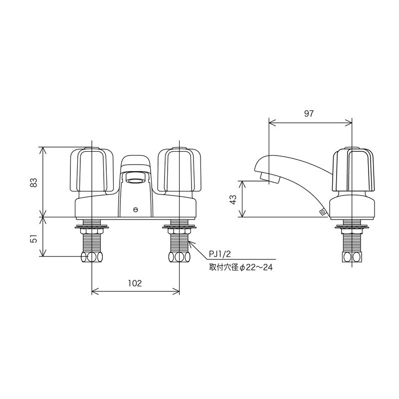 KVK 2300520 洗面2ハンドル混合栓 栓付 KM66G 1個（ご注文単位1個）【直送品】